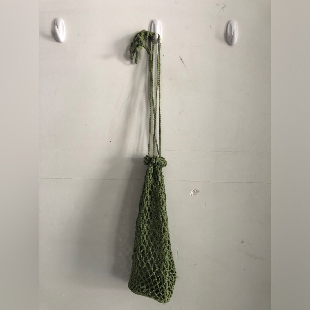 Vintage Crochet Knit Green Net Bag Small Carrying Bag Sack
